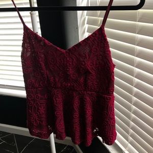 Beautiful burgundy fashion top with lace detail